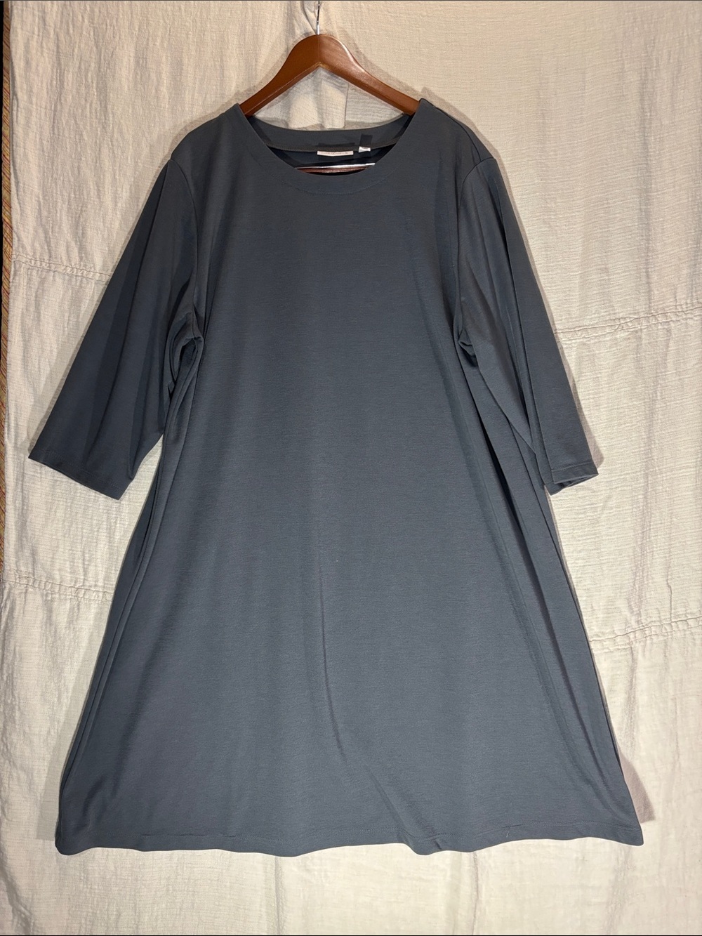Susan Graver Slate Gray Trapeze Shift Dress Plus Size 2X 3/4 Sleeve EUC